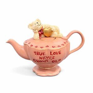 Boyd's Bear Teabearies True Love Never Grows Old pink heart tea pot Honey 2006